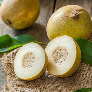 generate a closeup of a white sapote with natural lighting and trending seo optimized