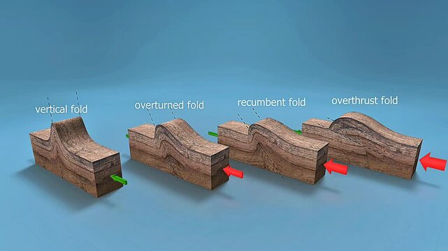 Different types of foldings in geology