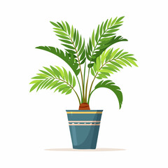 Obraz premium Vibrant Cartoon Palm Plant in Decorative Blue and Gold Pot