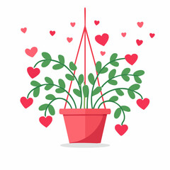 Hanging Plant with Heart-Shaped Flowers and Floating Hearts, Love Concept