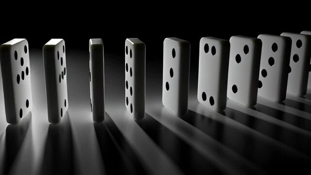 A Domino Effect of Collapsing Buildings Symbolizing a Financial Crisis