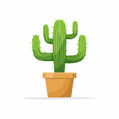 Vibrant Green Cactus in a Tan Pot, Isolated on White Background.