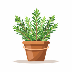 Vibrant Green Plant in a Brown Pot with Handle, Simple Illustration
