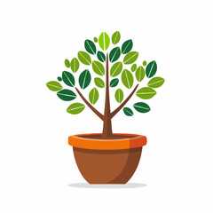 Stylized Potted Tree with Lush Green Leaves and Brown Trunk
