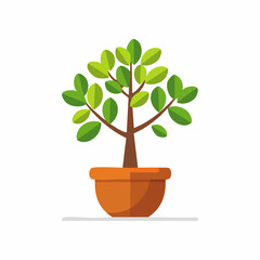 Simple Illustration of a Potted Plant with Green Leaves and Brown Trunk