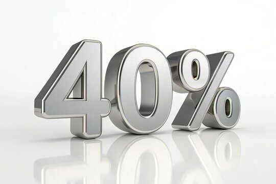 Forty Percent Silver 3 D Number Symbol 40 percent percentage
