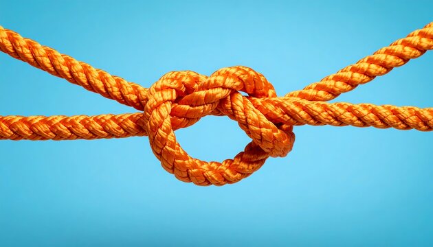 Orange rope knot on light blue background
