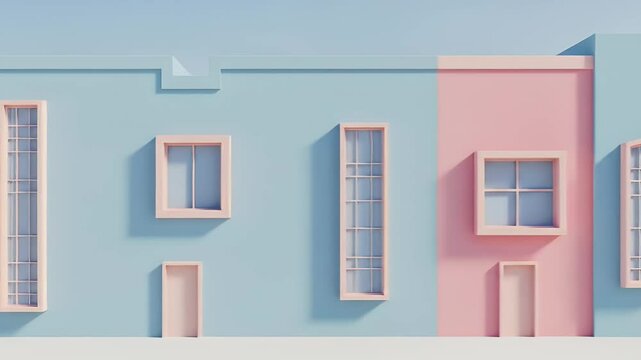 Colorful Modern Building Facade with Geometric Windows Bright Pastel Colors Creative Architecture