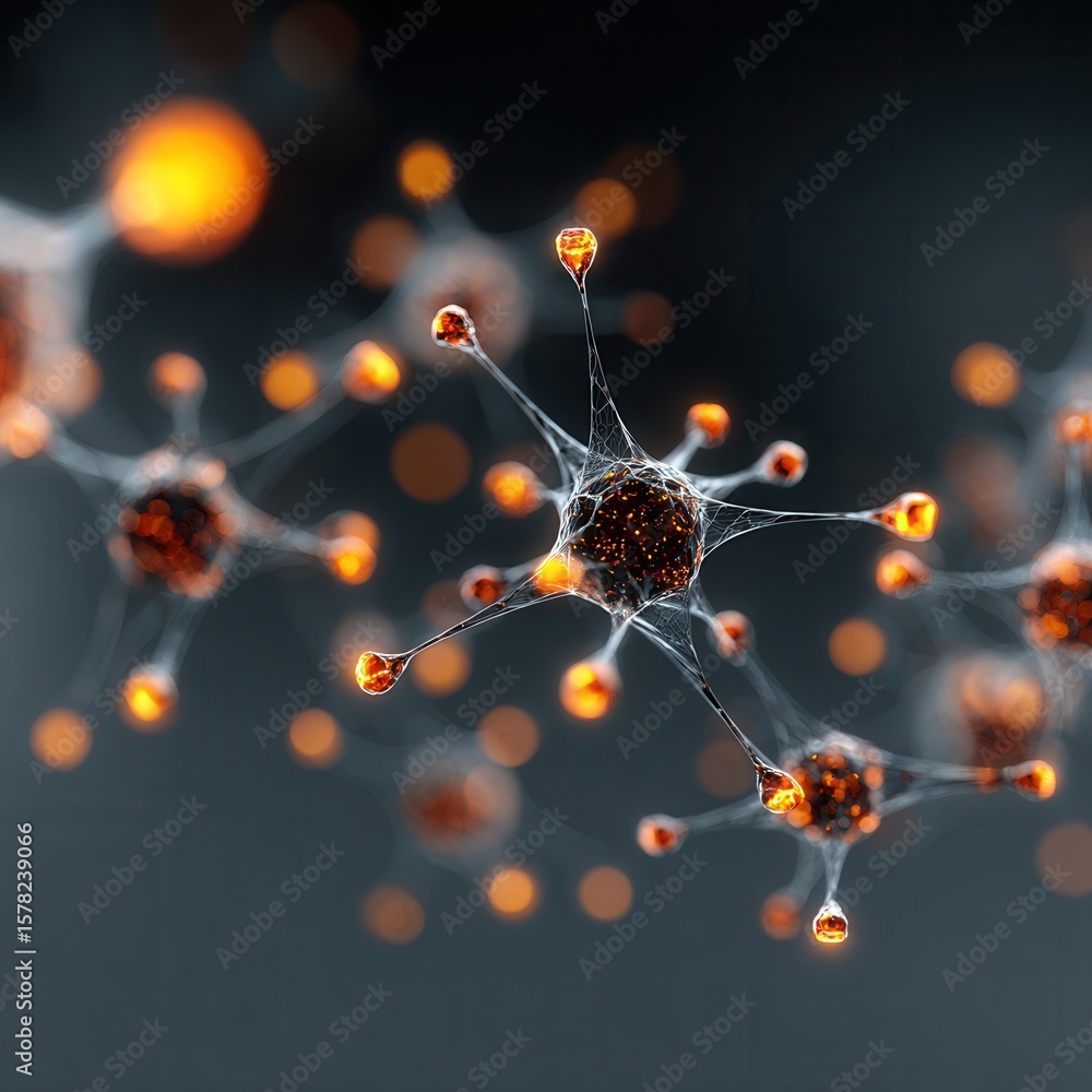 Poster abstract molecular structure with colorful background and light effects