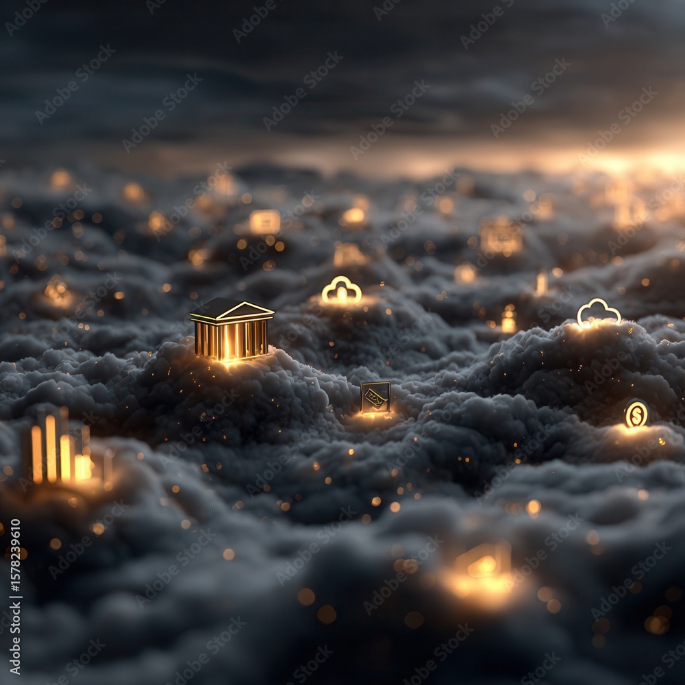 Poster abstract concept of cloud computing and financial technology integration