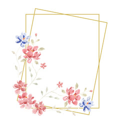 Vintage Red Rose Watercolor Flower Frame