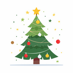 Festive Decorated Christmas Tree with Golden Star and Ornaments