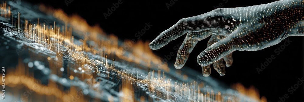 Aufkleber futuristic hand interacting with digital data visualization interface
