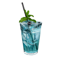 Watercolor Blue Mocktail with Ice, Berries, and Mint Illustration