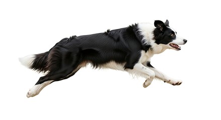 Active border collie dog running at full speed isolated on white background energetic canine pet in motion enjoying outdoor activity