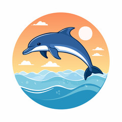Obraz premium Playful Dolphin Leaping Above Ocean Waves Under Sunset Sky