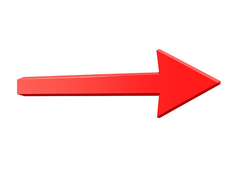 A glossy red arrow points directly to the right isolated on transparent background