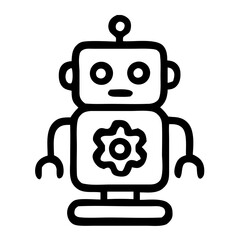 Naklejka premium Line Art Detailed Robot Toy with Antenna and Gear Icon