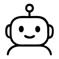 Obraz premium Simple Outline Smiling Robot Face Head with Antenna Icon Symbol