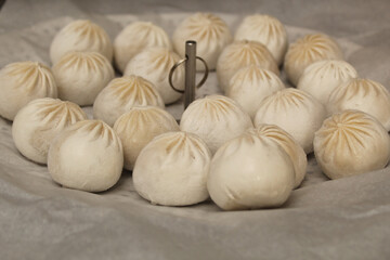 Uncooked Frozen Dumplings Ready to Be Steamed
