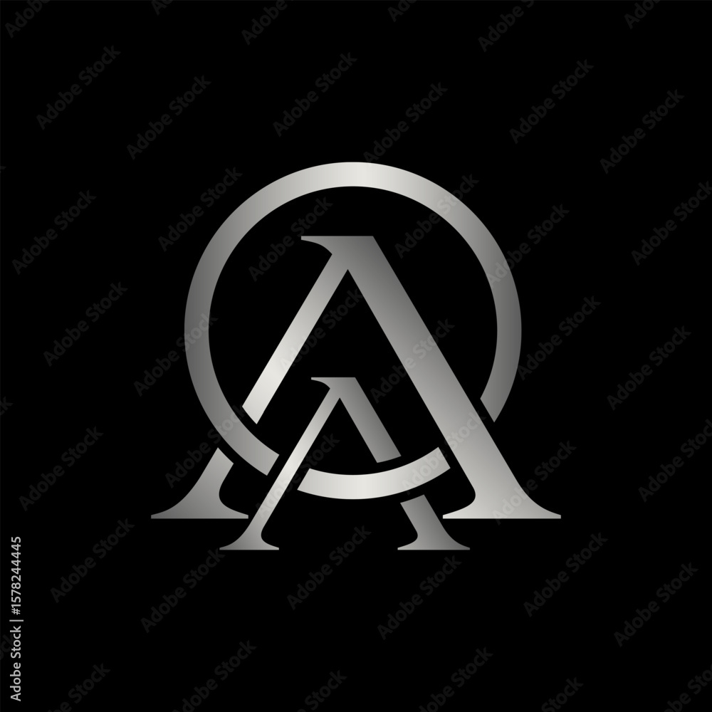 Poster a stylized, metallic silver letter 
