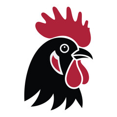 A colorful rooster head illustration with red comb and wattle, excellent for farm or food graphics vector illustration.