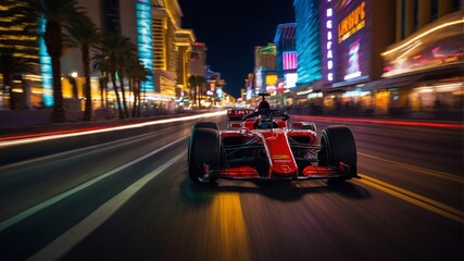 Obraz premium Abstract Motion Blur of a Formula 1 Car in Las Vegas
