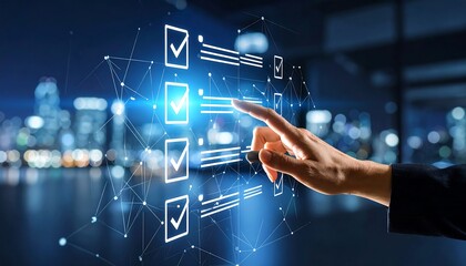 Hand interacts with checklist overlay