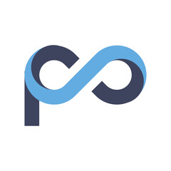 An abstract blue ribbon forms an infinity symbol that incorporates the letter 'P', representing a continuous and seamless partnership or process