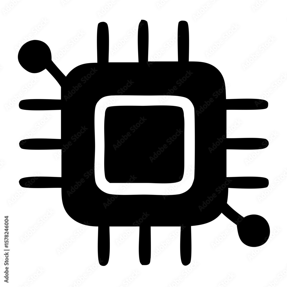 Aufkleber handdrawn outline microchip processor computing technology hardware icon symbol
