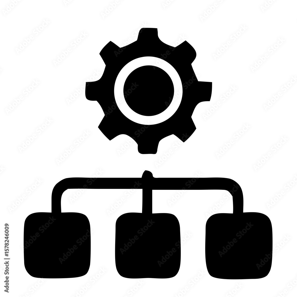 Poster simple outline gear configuration network structure process diagram icon