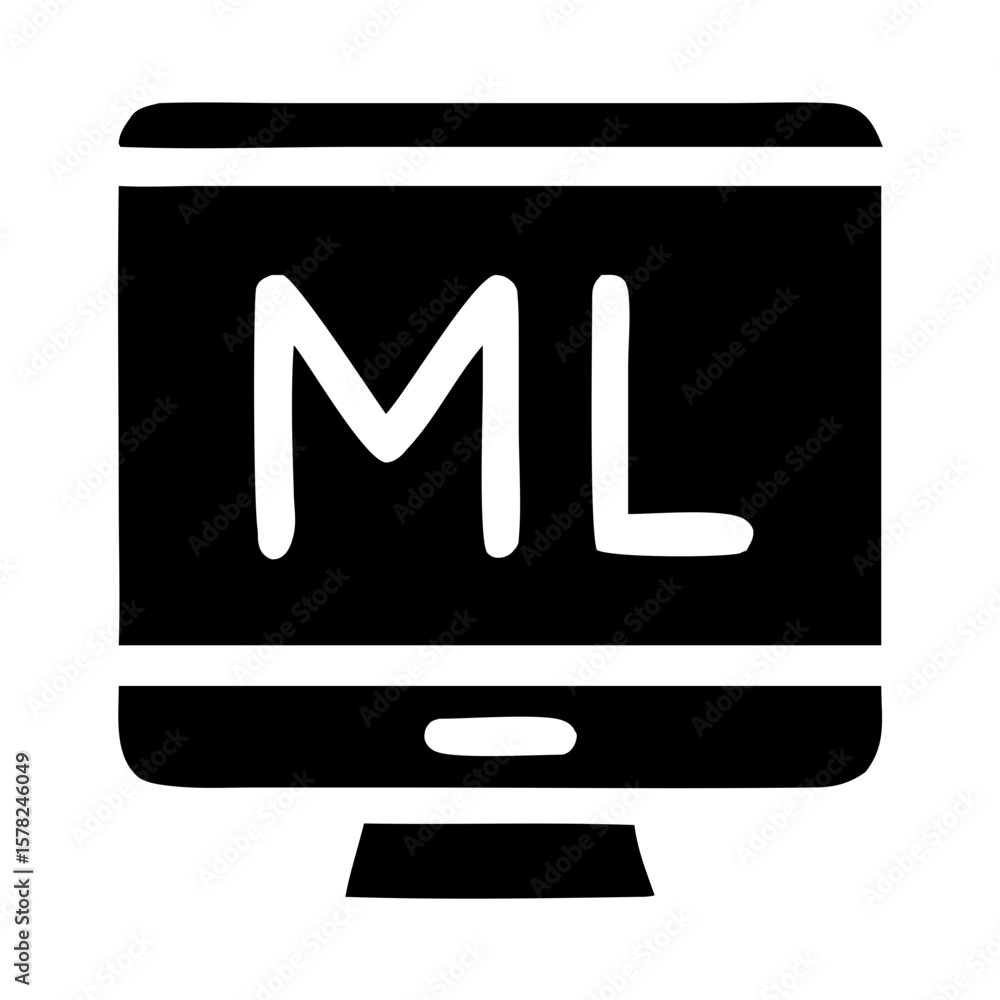 Poster simple line style machine learning display on computer screen icon