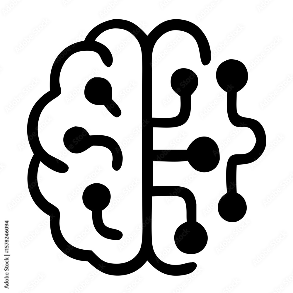 Poster outline simple half brain with circuit board shape graphic icon