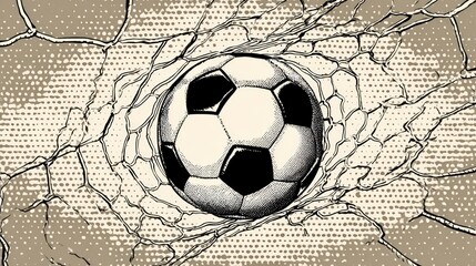 Soccer ball in vintage style net