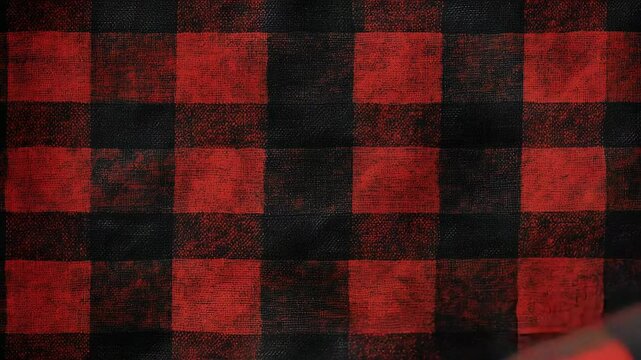 Red and black buffalo plaid fabric background creating checkered pattern