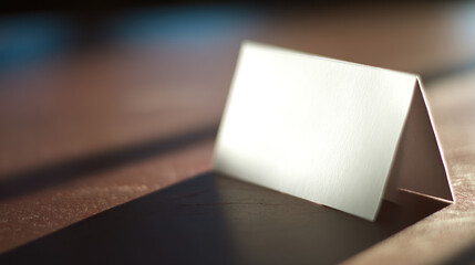 A blank notecard on light wood, embodying simplicity and natural beauty.