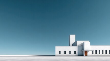 Obraz premium Modern Minimalist Building Against Clear Blue Sky in Urban Setting