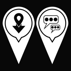 Obraz premium White map markers with location and communication icons