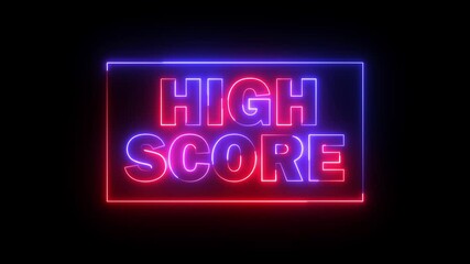 HIGH SCORE text icon animation glowing neon red and blue color business banner offer poster template shop signboard marketing announcement on black background - Powered by Adobe