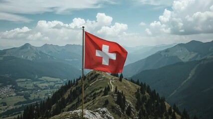 Swiss Flag Waving at Night Fireworks Display - Powered by Adobe