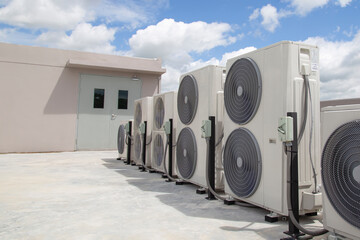 Air conditioning outdoor unit compressor install outside the building.