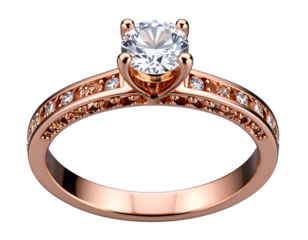 Vintage Rose Gold Diamond Engagement Ring with Intricate Details, Isolated on Transparent Background PNG