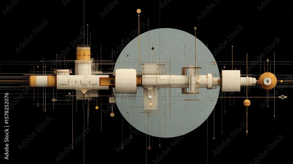 Poster futuristic spacecraft design with geometric shapes and patterns