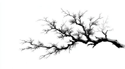 Elegant Black and White Tree Branch Silhouette on White Background