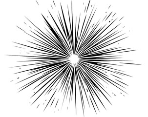 Fototapeta premium A dynamic black and white starburst explosion with scattered dots isolated on transparent background