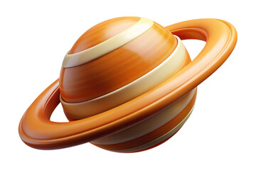 Stylized orange and cream planet with rings isolated on transparent background