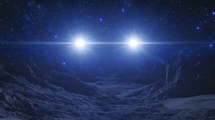 Cosmic vista with radiant light and textured terrain