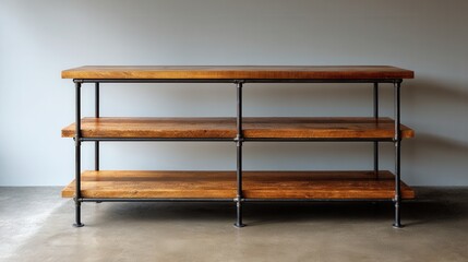 Rustic Industrial Style Wood and Metal Storage Shelf Unit