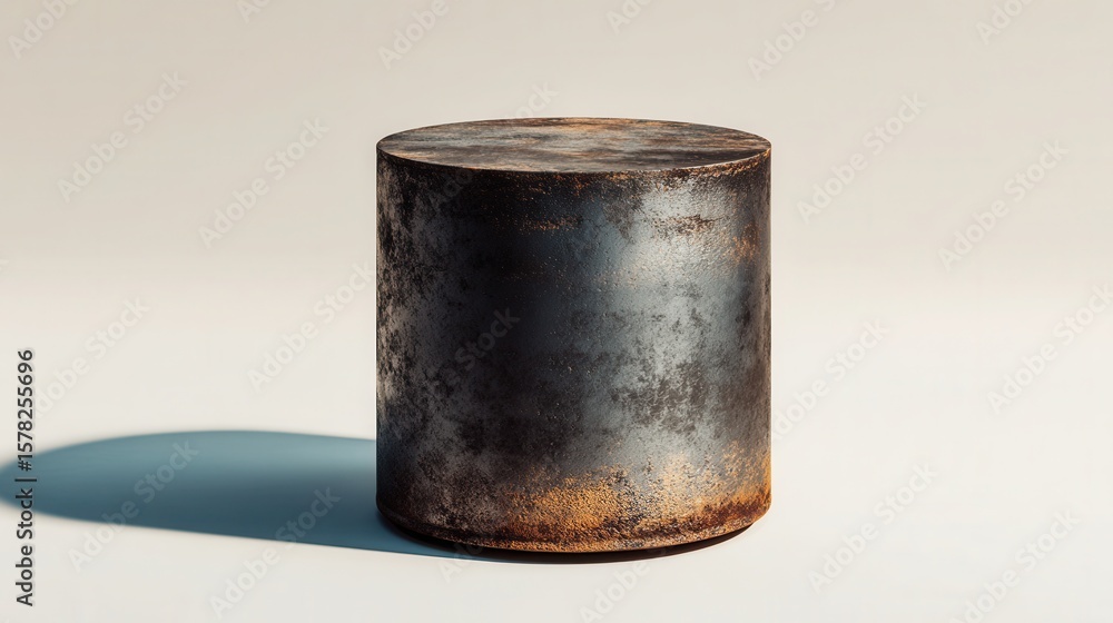 Poster round metal object with rusty texture on neutral background