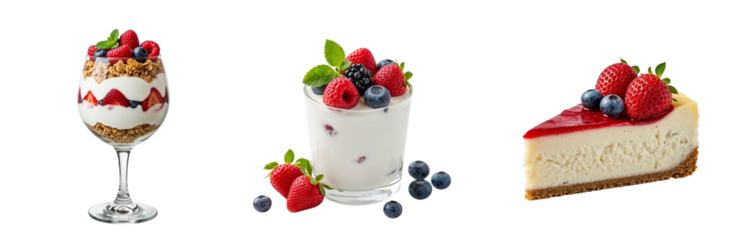 Set of images with fruit desserts.Isolated on transparent background